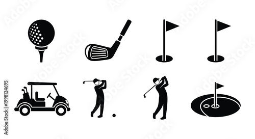 Foto Golf icons set black silhouette on white background