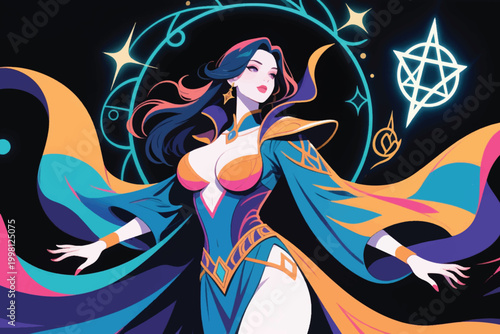 Beautiful Elegant Mage Woman Vector Illustration Creative Design Template 