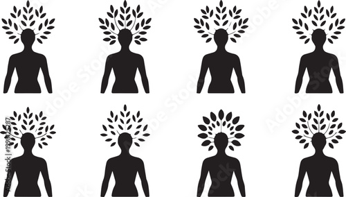 Creative human silhouette icons with tree branches representing growth and ideas