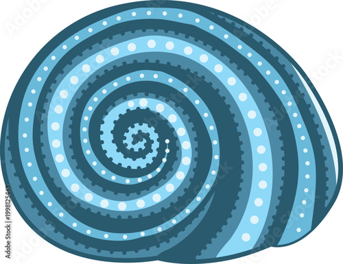 Blue spiral seashell with decorative dots circular marine shell isolated