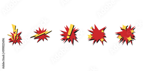 Comic Style Explosion Bursts and Action Speech Bubble Vector Set