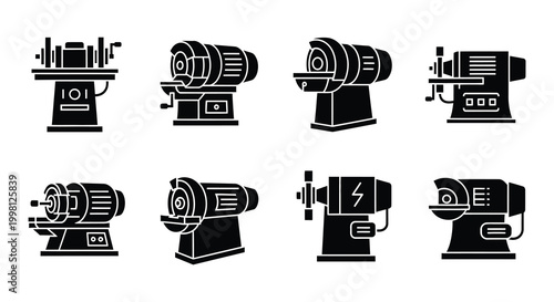 Power tool icons set black silhouettes on white background