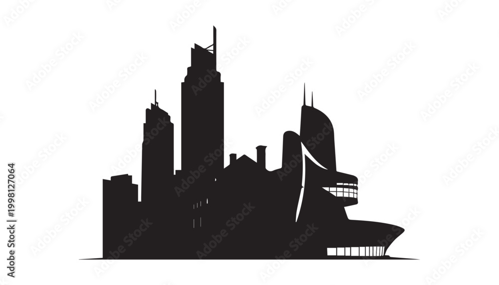 Fototapeta premium black and white silhouette set of City very high quality vector illustration.
