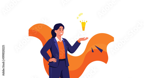 Empowered female executive presenting a breakthrough business innovation and strategic thought leadership solution