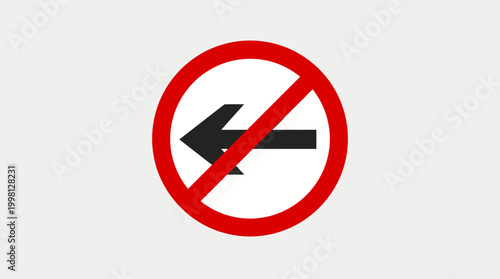 Vector illustration of a red forbidden circle with a left arrow, symbolizing a 'no left turn' traffic rule or restricted directional movement