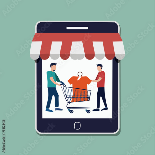 Online Shopping Concept: People Buying Clothes via Mobile App