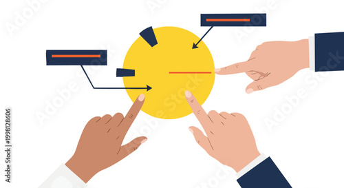 Multi-ethnic team of corporate strategists collaborating on data-driven marketing insights and business performance metrics for enterprise growth