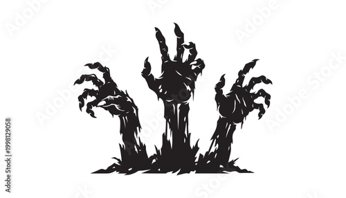 Fotografija black and white silhouette set of creepy zombie hands very high quality vector illustration