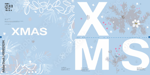 abstract xmas graphic design with letters and floral elements