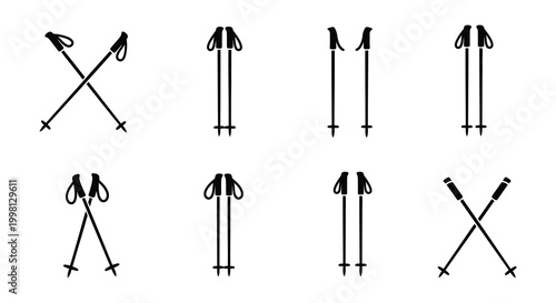 Ski poles silhouette pattern on white background