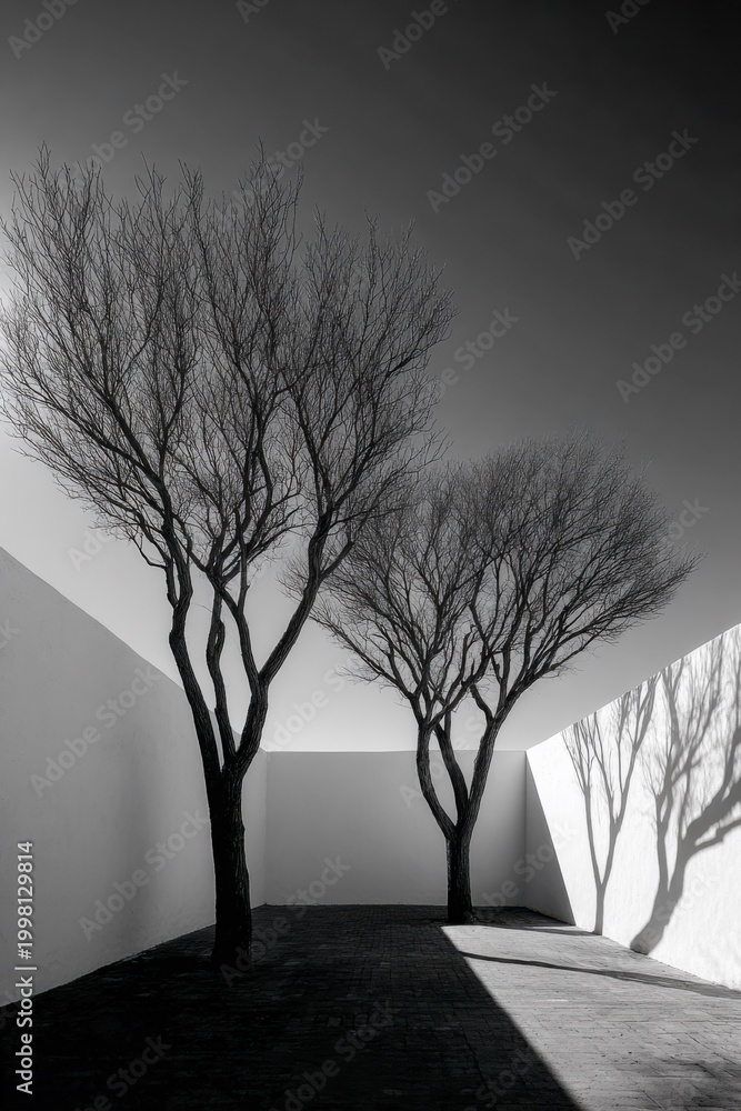 © BrandwayArt - Shadows and trees dance in minimalist architectural space