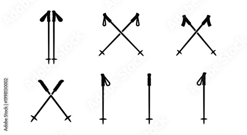 Ski poles silhouette pattern on white background