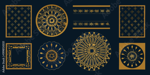 gold ornamental frames and patterns on dark background