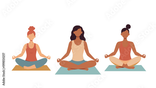 A serene illustration depicting a person meditating. Ideal for wellness content, mindfulness apps, or representing relaxation and inner peace in a mod