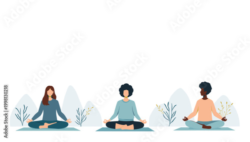 A calming illustration depicting a person in a meditative pose. Ideal for wellness websites, apps, and promoting mindfulness or stress reduction techn