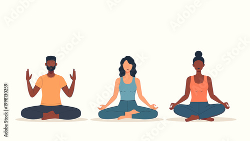 A serene illustration of a person meditating in a lotus position, evoking a sense of calm and mindfulness. Suitable for wellness websites, yoga studio