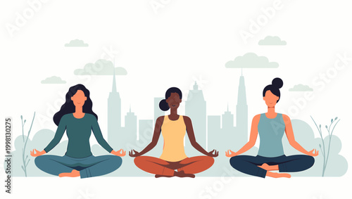 A peaceful illustration depicting a person meditating amongst gentle branches. Ideal for concepts of mindfulness, wellness, and finding serenity in na