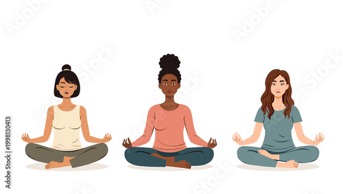 This illustration depicts a woman in a meditative yoga pose. It evokes a sense of calm and mindfulness, suitable for content related to wellness, heal