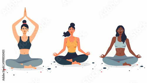 A serene illustration of a woman in a meditative yoga pose.  Ideal for wellness content, health applications, or representing mindful living and inner