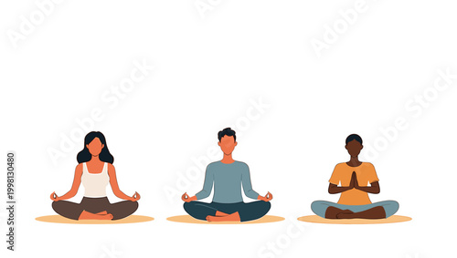 A minimalist illustration depicting a woman in a meditative yoga pose. Ideal for wellness blogs, health applications, or promoting a peaceful lifestyl