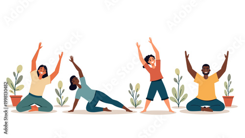 A gentle scene of a woman caring for a houseplant, evoking a sense of calm and growth. Ideal for illustrating themes of wellness, sustainability, or m