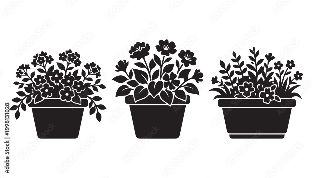 Obraz premium black and white silhouette set of Flower Tub very high quality vector illustration.