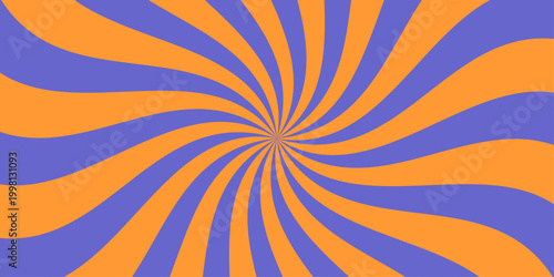 A vibrant spiral of orange and blue radiates from a central point, evoking a sense of energy and movement.