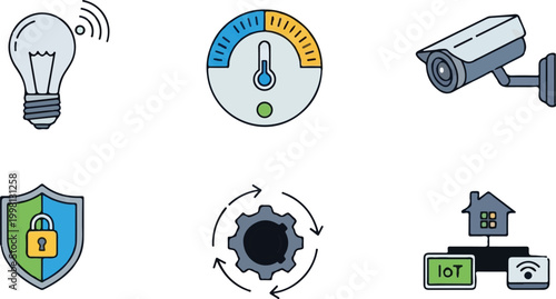 Smart home technology icon set, IoT automation and security system symbols, modern flat line vector collection for digital house management