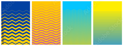 Abstract vibrant backgrounds featuring geometric wave and line patterns, ideal for designs, presentations, or digital art. 