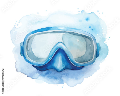 Watercolor Snorkel Mask Icon, Diving Gear Clipart, Isolated on White background