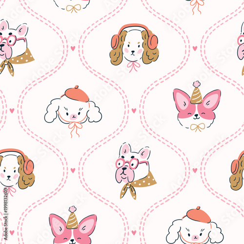 Foto Vector preppy dog seamless pattern