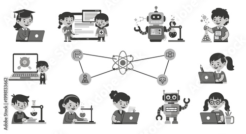 A cheerful boy intently performs a science experiment, evoking curiosity and a passion for learning; perfect for educational materials and promoting S