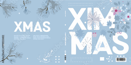 abstract xmas graphic design with pine branches and floral elements
