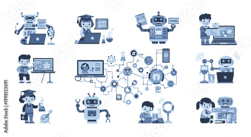 A cheerful illustration depicting a young student enthusiastically exploring science, perfect for educational materials or representing curiosity and 