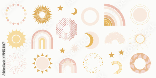 abstract celestial pattern with suns moons and stars