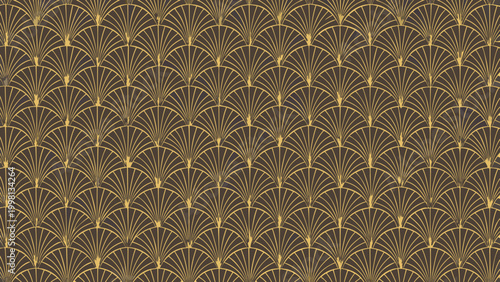art deco pattern repeating fan shapes in gold and brown