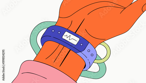 close up of a smart wrist band showing heart rate