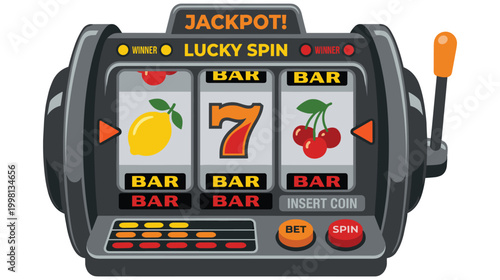 Vintage slot machine lucky spin jackpot interface for casino gaming.
