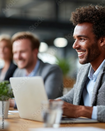Business professionals engage in productive discussion