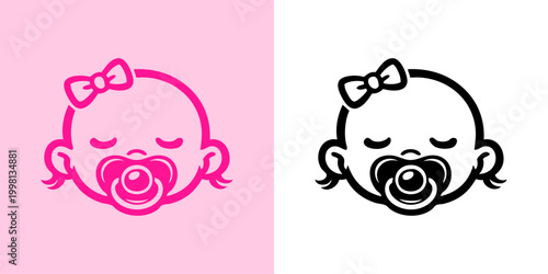 Photos Logotipo con dibujo minimalista con líneas de la cabeza de una linda bebé niña d
