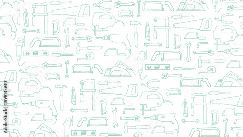 Carpentry hand tools sketch pattern background