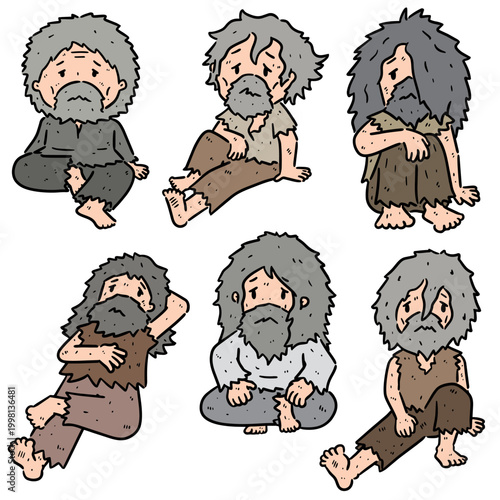 vector set of beggar cartoon