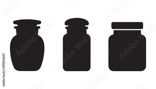 black and white silhouette set of jar very high quality vector illustration.