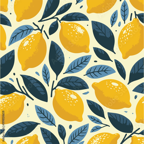 Cuadro en lienzo lemonade leaves seamless pattern