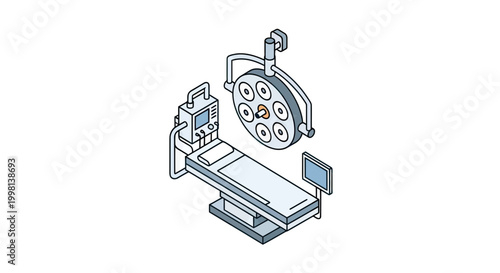 Isometric Vector Illustration of a Modern Hospital Operating Room with Surgical Table, Medical Light, and Monitoring Equipment