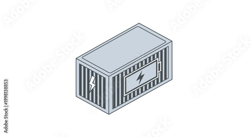 Isometric vector illustration of a battery energy storage system (BESS) container for industrial renewable energy storage