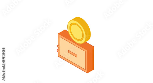 Isometric Vector Illustration of Gold Coin Being Deposited into a Wallet, Financial Savings and Investment Concept