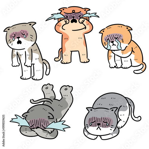 vector set of cat feeling sad