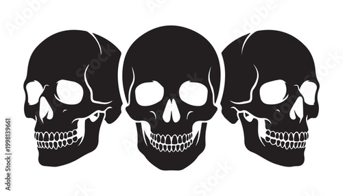 Slika na platnu black and white silhouette set of skull very high quality vector illustration