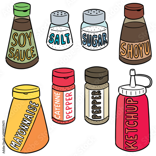vector set of condiment bottle